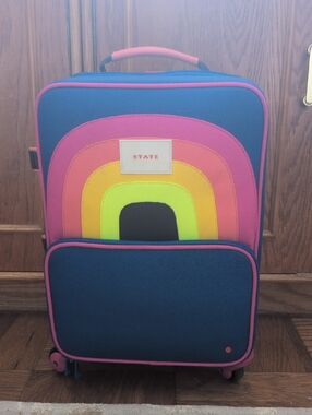 STATE Kids Rainbow Navy Pink Yellow Neon Rolling Suitcase
